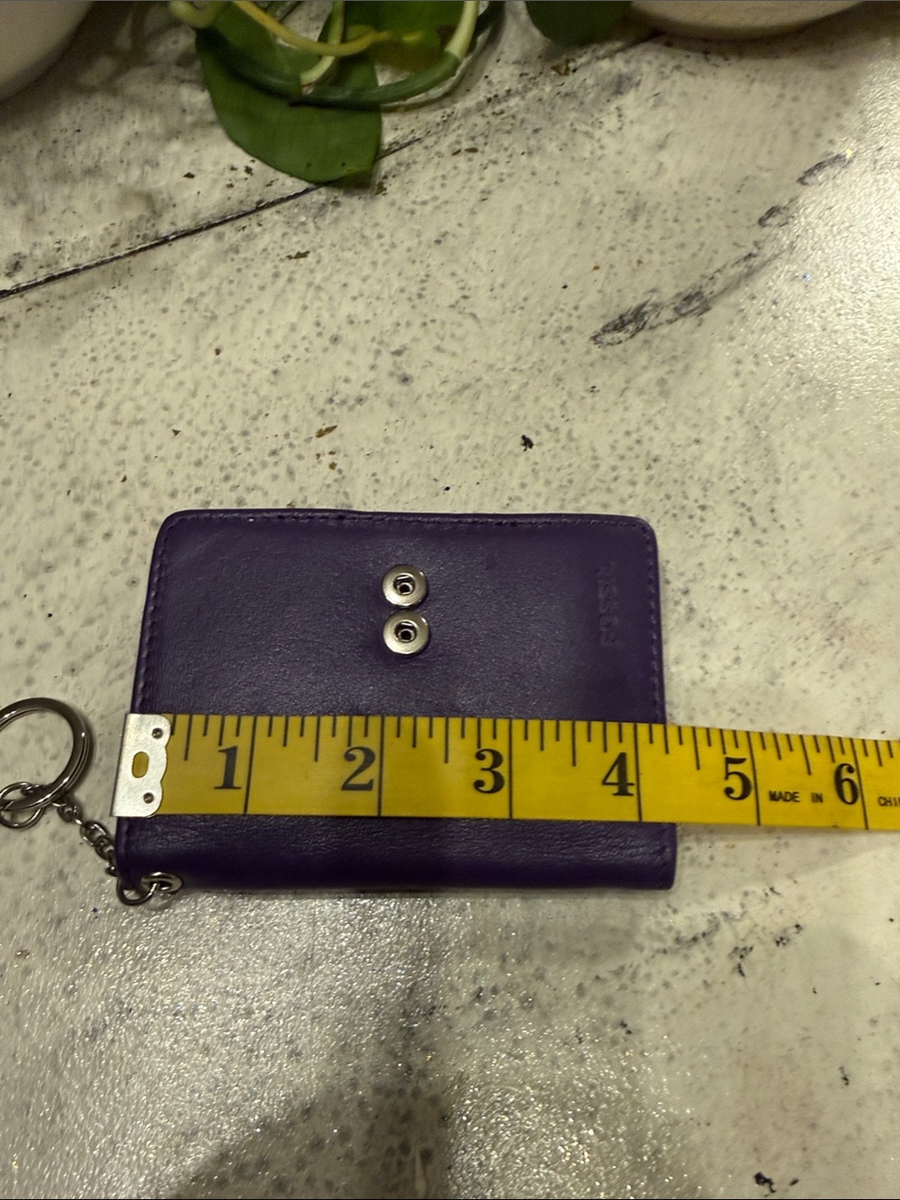 Fossil Purple Leather Card Wallet with Keychain - Picture 5 of 6
